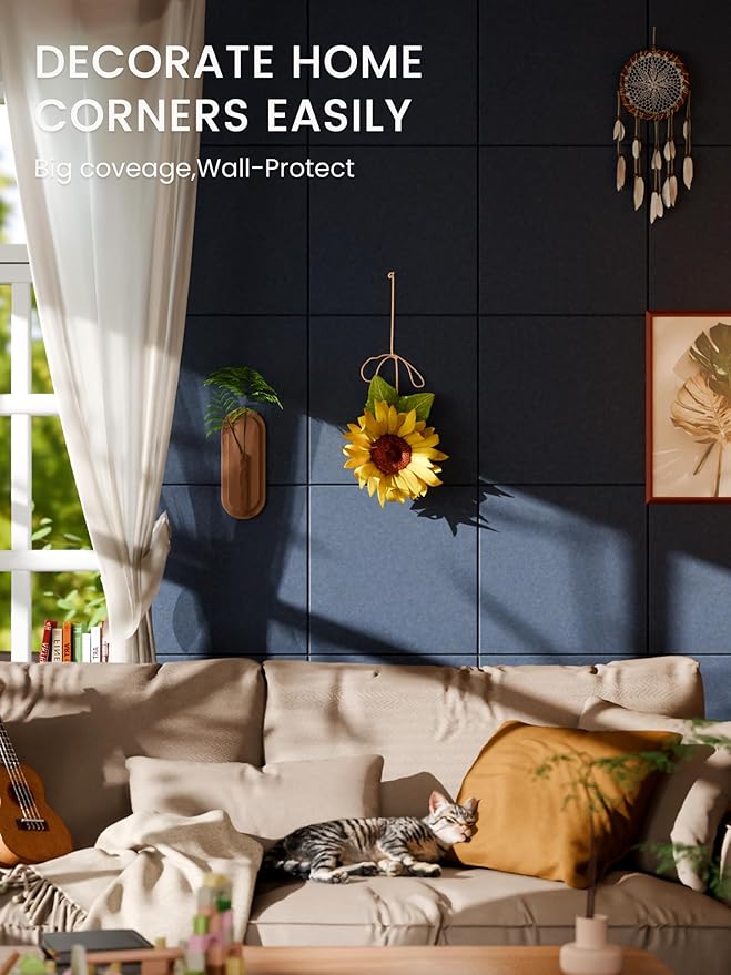 Bumusty Large Cork Board 47"x35" Alternative - 12 Pack Felt Wall Tiles with 70 Safe Removable Adhesive Tabs, 30 Pushpins, Cork Boards for Walls Pin Board Bulletin Board Office Decor -Navy