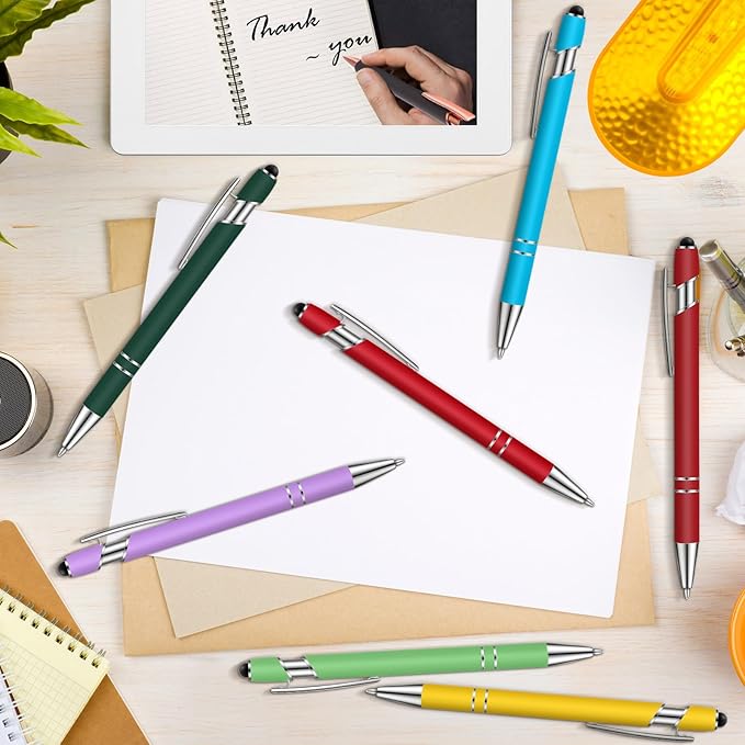 Tenare 12 Pieces 2 in 1 Stylus Metal Ballpoint Pen with Stylus Tip, 1.0 mm Black Ink Ballpoint Pen for Touch Screens(Vibrant Colors and Silver)