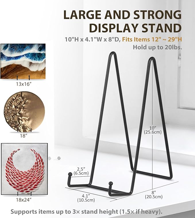 LIONWEI LIONWELI Plate Display Stand Easel Holders - 10" Tabletop Metal Stands for Heavy Plates, Large Platters and Plaques - Black, 2-Pack