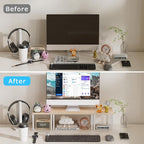 Aothia Wood Desktop Shelf for Top of Desk - 2-Tier Adjustable Bookshelf Organizer, Freestanding Stackable Shelves for Office, Home, Kitchen Counter (Oak)