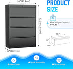 Greenvelly 4 Drawer File Cabinet, Metal Filing Cabinet with Lock, Black Lateral File Cabinet for Home Office, Locking File Cabinet for Letter/Legal/F4/A4 Size Hanging Files, Easy Assembly