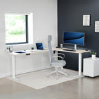 VIVO Electric Corner 84 x 63 inch L-Shaped Standing Desk, Memory Height Adjustment, Light Wood Top White Frame, DESK-E3CTWC-84