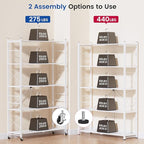 ALANNG 40" W Foldable 5-Tier Storage Shelves with Wheels, Adjustable & Removable Metal Rack, Heavy Duty Rolling Organizer for Kitchen, Garage, Closet, Pantry, and Office (White,3 Pack)