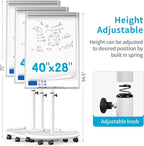 Mobile Dry Erase Board on Wheels 40 x 28 Inch-Magnetic Whiteboard Easel with Height Adjustable Stand - Rolling Presentation Board with Flipchart Paper Pad for Homeschool Teaching, Office, Workshops