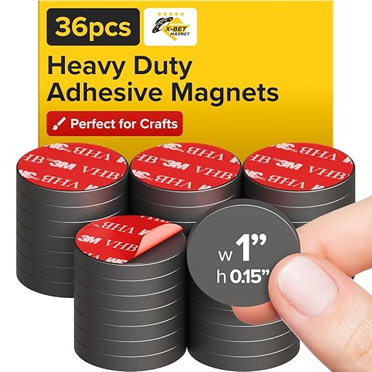 Adhesive Strong Magnets Heavy Duty (36 pcs 1x0.15) - Round Magnet - Strong Sticky Magnets with Adhesive Backing - Ceramic Magnet, Ferrite Ideal for for Industrial Use