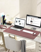 YSAGi Non-Slip Leather Desk Pad L Size, Waterproof Laptop Computer Desk Keyboard Mat, Table Protector Blotter Mat, Large Mouse Pad for Office/Work/Home/Decor(Dark Pink, 35.4" x 17")
