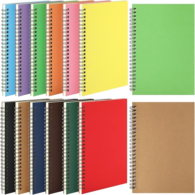 Leelosp 12 Pack Small Spiral Notebook A5 Lined College Ruled Spiral Journal Notebook 5.5 x 8.3 Inch Kraft Cover, 120 Pages for Work Students Office Business(Multi Colors)