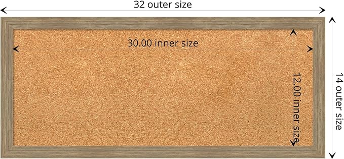 Amanti Art Natural Cork Board for Wall, 14x32 Vision Board with Brown Wood Frame, Medium Corkboard Office Decor for Home Organization, Casual Corkboard Pinboard to display items for home organization