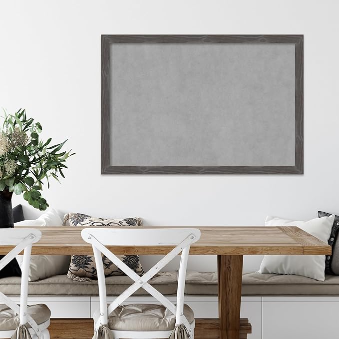 Amanti Art Grey Framed Magnetic Board 27x39 Large Vision Board for use with Magnets, 100% Metal Sheet to Display Items as Office Decor or for Home Organization in mudroom, Kitchen or Kids Room