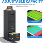 Yukimo 4 Drawer File Cabinet, Vertical File Cabinet with Lock, Metal Locking Filing Storage Cabinet for Home Office, Hanging Files for A4/ Legal/Letter, Assembly Required, Black