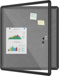 Mifuro 28"x26" Enclosed Bulletin Board, Lockable Weather-Resistant Aluminum Cork Noticeboard for School & Office, Black Frame w/Grey Flet