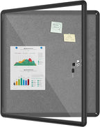 Mifuro 28"x26" Enclosed Bulletin Board, Lockable Weather-Resistant Aluminum Cork Noticeboard for School & Office, Black Frame w/Grey Flet