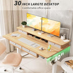 Kingant 48 x 30 Inch Electric Standing Desk with 4 Drawers, Adjustable Height Computer Desk for Home Office, Large Workstation Sit Stand Up Desk with Built-in USB A/C Charging Ports, Nature
