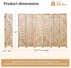 66.9Inch Wooden Room Partition - 6 Panels Boho-Styled Space Room Divider for Home/Office, Headboard & Yoga/Photo/Video Call Backdrop (Natural)