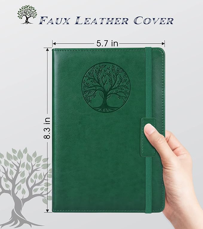 Biuwory Lined Journal Notebook for Women Men,256 Pages A5 Hardcover Leather Journals for Writing,Travel,Business,Work & School,College Ruled Notebooks for Note Taking,Diary Notepad 5.7"×8.3"(green)
