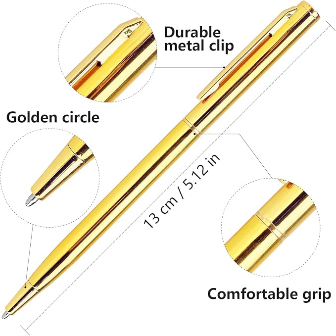 3 Pack Slim Ballpoint Pens Black ink Medium Point 1.0 mm Writting Pen, Great Gift for Wedding Business Office Students Teachers Christmas (Gold)