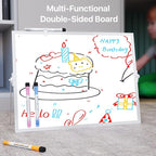 Marsrock Dry Erase White Board with Stand,Double-Sided Whiteboard 16"x12", 10 Markers,6 Magnets, 1 Eraser,Portable Desktop Whiteboard for Planning,Colorful Weekly Schedule Board for School for Home