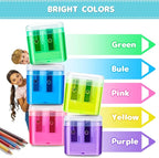 100 Pack Pencil Sharpeners Bulk - Colored Handheld Pencil Crayon Double Hole Sharpener, School Classroom Supplies