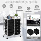 GLACER 15 Drawers Rolling Cart, Storage Cart with w/Removable Drawers & Steel Frame, Multipurpose Organizer Cart w/Sleek Handle, Utility Cart on Lockable Wheels for Home, School, Office (Black)