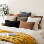Foindtower Set of 2 Decorative Linen Fringe Throw Pillow Covers Cozy Boho Farmhouse Cushion Cover with Tassels Soft Accent Pillowcase for Couch Sofa Bed Living Room Home Decor, 22×22 Inch, Black