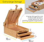MEEDEN Large Tabletop Easel Sketchbox, Adjustable Solid Beech Wood Desktop Easel Box, Travel Easel for Artists, Table Top easels for Painting, Wooden Art Storage Box for Artist, Adults & Beginners
