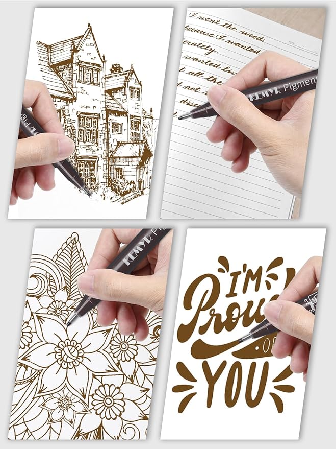 10 Micro Fine liner Drawing Art Pens Calligraphy Pens: 0.05mm-1.0mm Size Art supplies Waterproof Archival brown Ink Markers For Artists,Use for Professional Watercolor,Sketching
