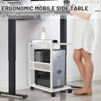 Bfttlity PC Stand Computer Tower Stand 2-Tier Metal CPU Holder with Locking Caster Wheels Suitable for Most PC (S,White)