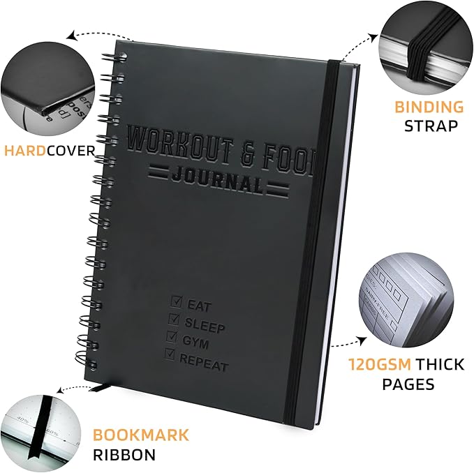 Nextnoid Hardcover Fitness & Food Journal - Nutrition & Workout Planner for Men & Women - A5 Sturdy Workout Log Book to Track Diet, Gym & Home Workouts - Yellow