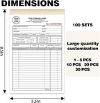 Custom 5.5" x 8.5" Invoice Book with Logo 100 Set Personalized Receipt Books Customized Invoices for Small Business 2 - Parts Carbonless Duplicate Invoice Forms NCR Books