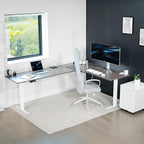 VIVO Electric Corner 84 x 63 inch L-Shaped Standing Desk, Memory Height Adjustment, Dark Gray Top White Frame, DESK-E3CTWG-84