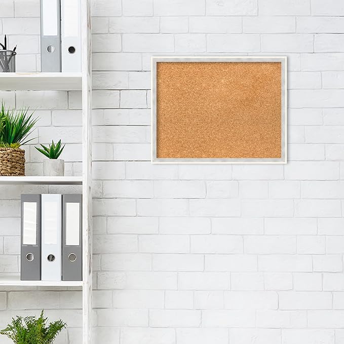 Amanti Art Natural Cork Board for Wall, 15x19 Vision Board with White Frame, Small Corkboard Office Decor for Home Organization, Modern Corkboard Pinboard to Display Items for Home Organization in