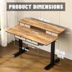 ExaDesk 48 * 30 Inches Electric Standing Widened Desk Adjustable Height with 4 Drawers, Double Storage Shelves Stand Up Desk, Home Office Workstation Sit Stand up Desk (Light Rustic Brown)