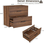 FATIGOS 2 Drawer File Cabinet, Wood Lateral Filing Cabinets, Wide Office File Cabinet with Drawer for Hanging Files/Letter Size Printer Stand for Home Office School, Assembly Required, Walnut
