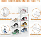 KOKOIN Magnetic Acrylic Clear Shoe Boxes – 360° Clear Plastic Stackable Sneaker Storage Box shoe Display Box Professional Grade Shoe Display Case, Shoe Organizer for Closet (12pcs)