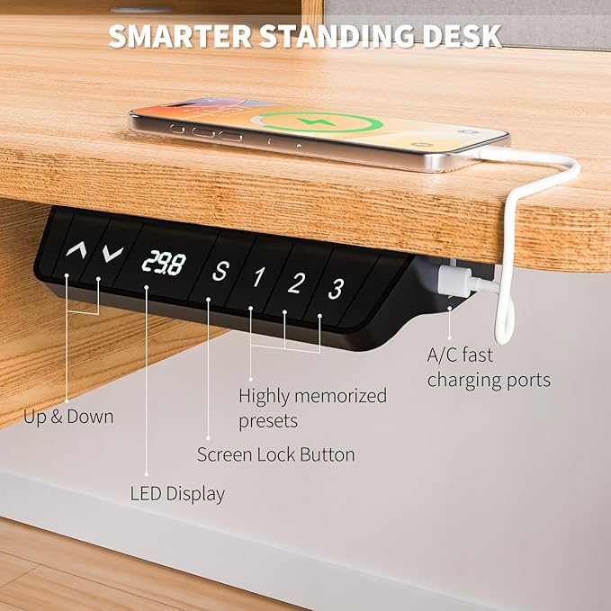 ExaDesk Electric Standing Desk, 63 * 30 Inches Adjustable Height with 4 Drawers, Double Storage Shelves, Home Office Workstation Sit Stand up Desk (Nature)