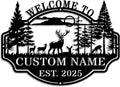Personalized Deer Hunting Metal Cabin Sign Custom Outdoor Hunting Decor Family Name Sign Rustic Cabin Wall Art Hunting Lodge Decor Deer Hunter Gift Custom Hunting Room Decor Outdoor Metal Wall Signs