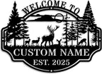Personalized Deer Hunting Metal Cabin Sign Custom Outdoor Hunting Decor Family Name Sign Rustic Cabin Wall Art Hunting Lodge Decor Deer Hunter Gift Custom Hunting Room Decor Outdoor Metal Wall Signs