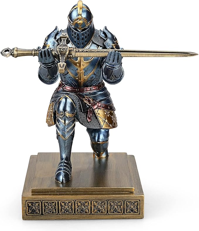 King's Guard Knight Pen Holder Pen Stand Desk Organizers and Accessories Resin Pencil Holder as Gift for Office and Home (Blue)