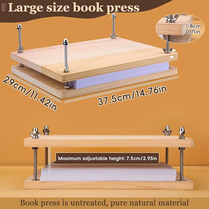 JUPEAN 45 Pcs Book Binding Kits, Bookbinding Kit Large Book Press 14.76”x11.42” with Books Binding Materials Bone Folder Tool Bind Cloth Webbing Strap and Storage Bag for Repair