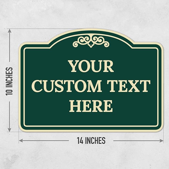 Custom Decorative Sign, Personalized Metal Sign for Business, Driveway, Home, Airbnb, Office Door Plaque, Green Background Sign 14x10 Inches, ACM, Fade Resistant, Made in USA by Sigo Signs