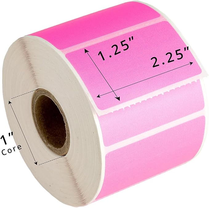 HOUSELABELS 2.25" x 1.25" Pink Address Labels on 1" Core Compatible with Zebra and Rollo Printers, 20 Rolls / 1,000 Labels per Roll