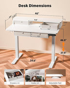 FiCiHi Electric Standing Desk with Four Drawers, Adjustable Height Sit Stand Desk, C-Clamp Compatible Home Office Desk with Storage Shelf & Monitor Stand Riser, 40 x 24 Inch, White
