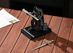 Amoysanli Medieval Armored Warrior Wearing Outerwear, Mobile Phone Stand Knight Pen Holder Desk Organizers, Resin Bookends Paperweight with a Letter Opener for Desk (Black)