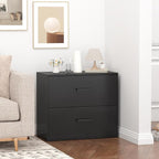 FATIGOS Lateral File Cabinet, Wood Black File Cabinet with Hanging Bars for Letters, Horizontal File Cabinets for Home Office, Black