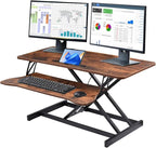 37 Inch Standing Desk Converter - Manual Pneumatic Spring, Two Monitor Stable Standing Desk Converter, 5.9"to18.8"Height Adjustable Laptop Workstation With Keyboard Tray For Home, Company(Tiger Brown)