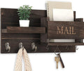 Lwenki Mail Organizer for Wall Mount – Key Holder with Shelf Includes Letter Holder and Hooks for Hallway Farmhouse Decor – Rustic Wood with Flush Mounting Hardware (16.5” x 9.1” x 3.4”) (Brown)