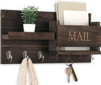 Lwenki Mail Organizer for Wall Mount – Key Holder with Shelf Includes Letter Holder and Hooks for Hallway Farmhouse Decor – Rustic Wood with Flush Mounting Hardware (16.5” x 9.1” x 3.4”) (Brown)