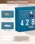 LAND·VOI Locking Wall-Mount Mailbox for Outside, with 4 Keys, Galvanized Steel Rustproof Metal Postbox, 4" Dx13.8 Wx11.2 H, Includes 3 Sets of Mailbox Numbers, Nameplate, Blue