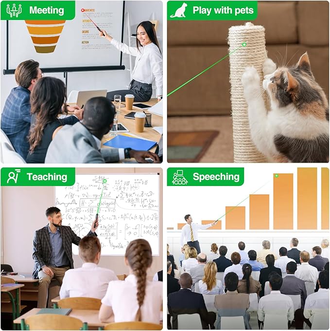 2 in 1 USB Type C Rechargeable Presentation Clicker with Green Pointer, Wireless Presenter for PowerPoint Presentation PPT Clicker, 2.4GHz Presentation Remote Slide Advancer for Computer MacBook