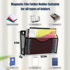 Magnetic File Holder 3 Pockets File Folder Organizer, Office Hanging Magazine Rack for File Cabinets, Magnetic Paper Holder, No Drilling Mail Organizer for Refrigerator, Whiteboard, Office, Kitchen
